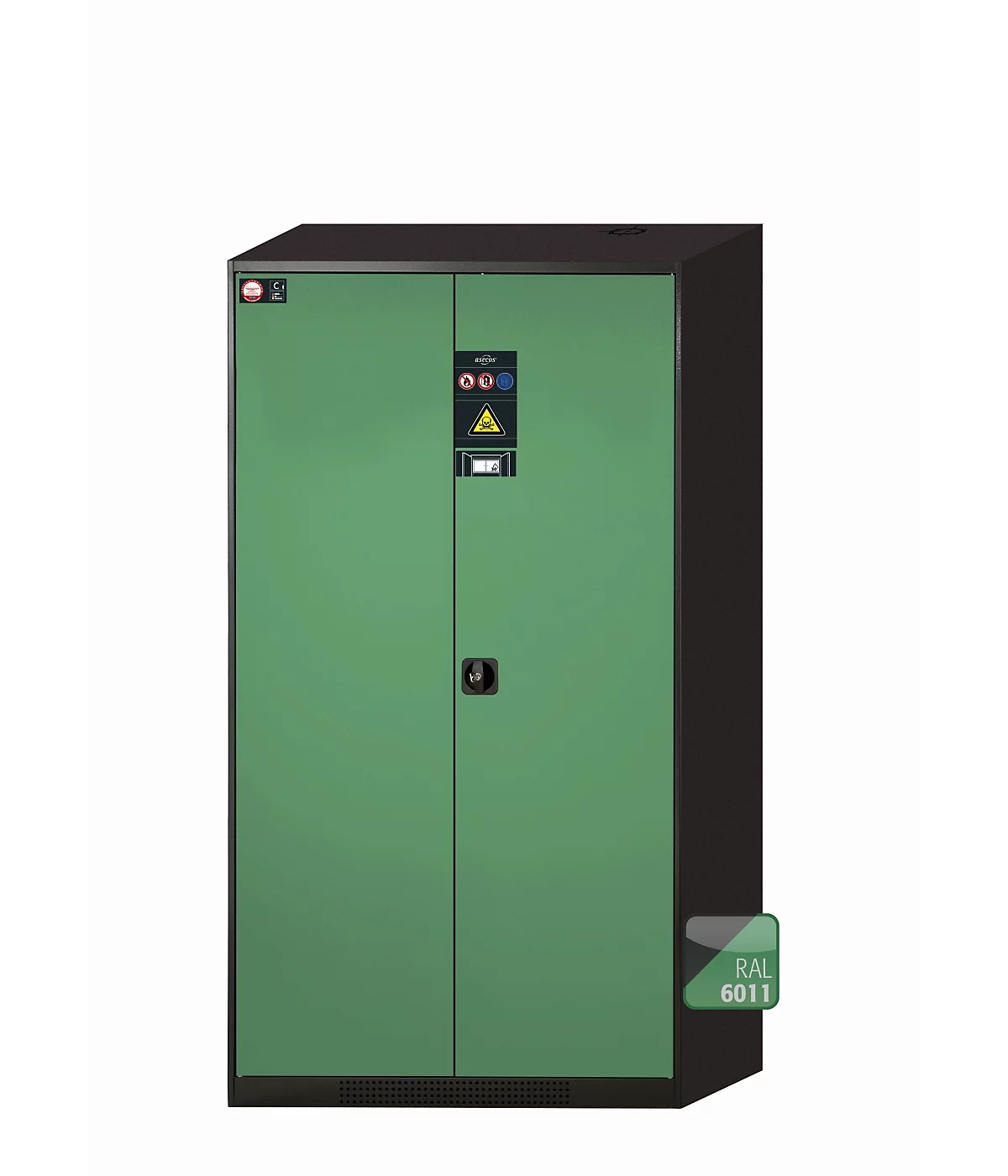 Armario químico asecos CS-CLASSIC-F, puertas batientes, frontal reseda verde, ancho 1055 x fondo 520 x alto 1950 mm