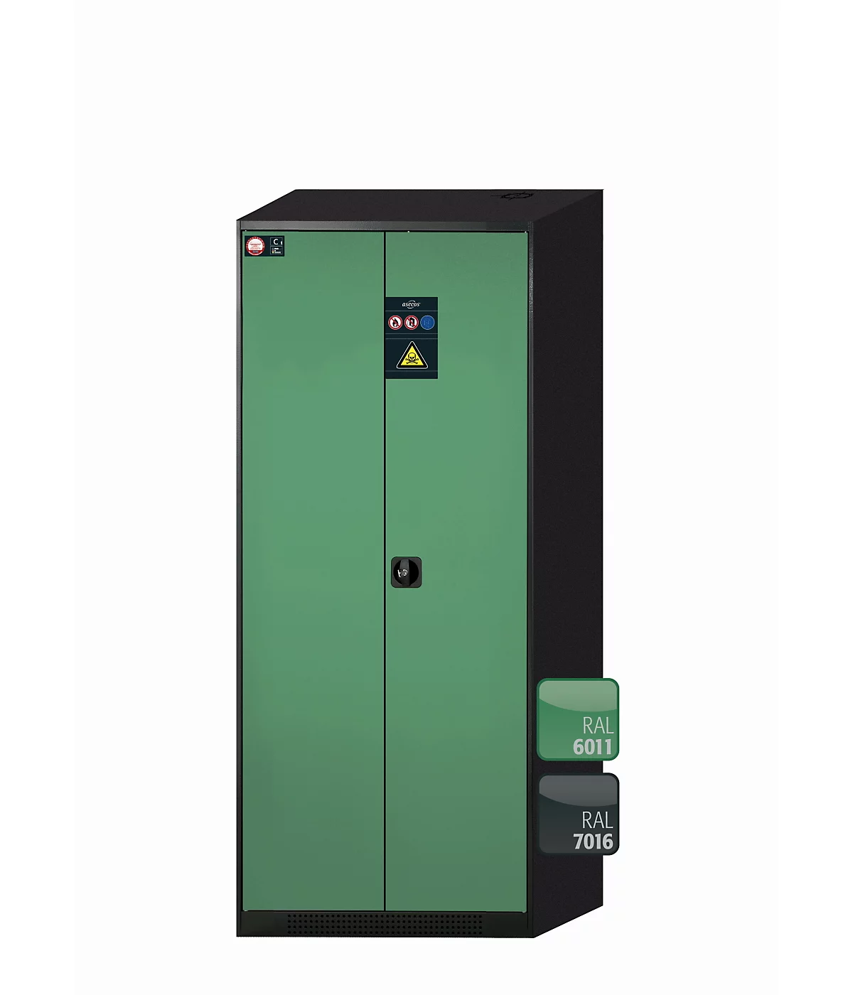 Armario químico asecos CS-CLASSIC, puertas batientes, frontal reseda verde, A 810 x P 520 x Alt 1950 mm