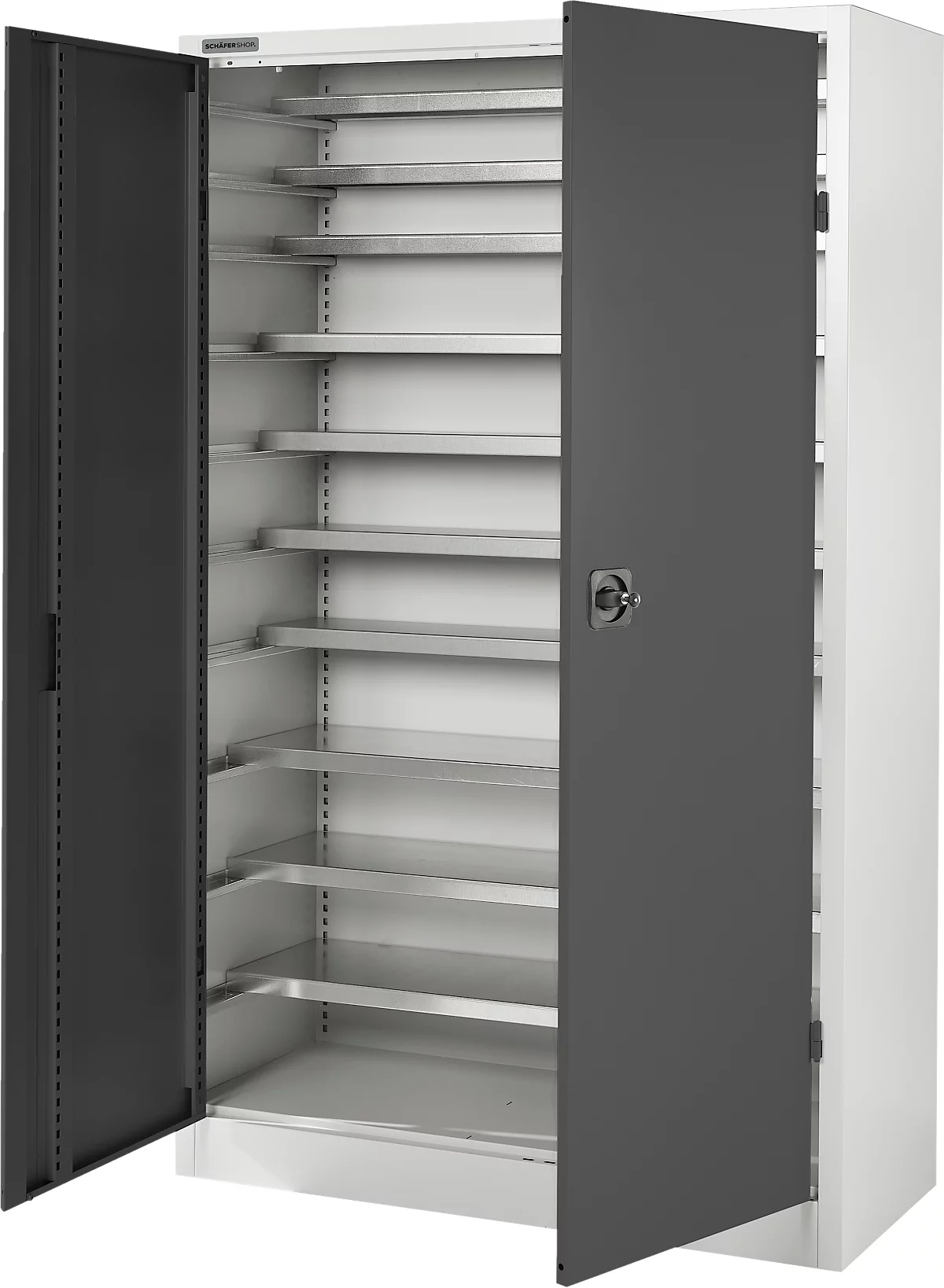 Armario Shop Select de Schäfer, 10 estantes, sin accesorios, ancho 1200 x fondo 500 x alto 1935 mm, acero, gris claro/gris antracita