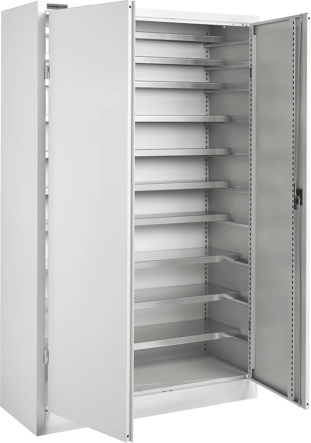 Armario Shop Select de Schäfer, 10 estantes, sin accesorios, ancho 1200 x fondo 500 x alto 1935 mm, acero, gris claro