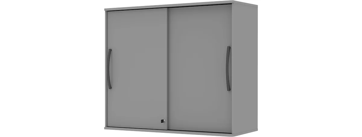 Armario superpuesto de puertas correderas BARI, 4 estantes, cerradura, tabique central, An 1200 x P 430 x Al 1057 mm, antracita/gris medio