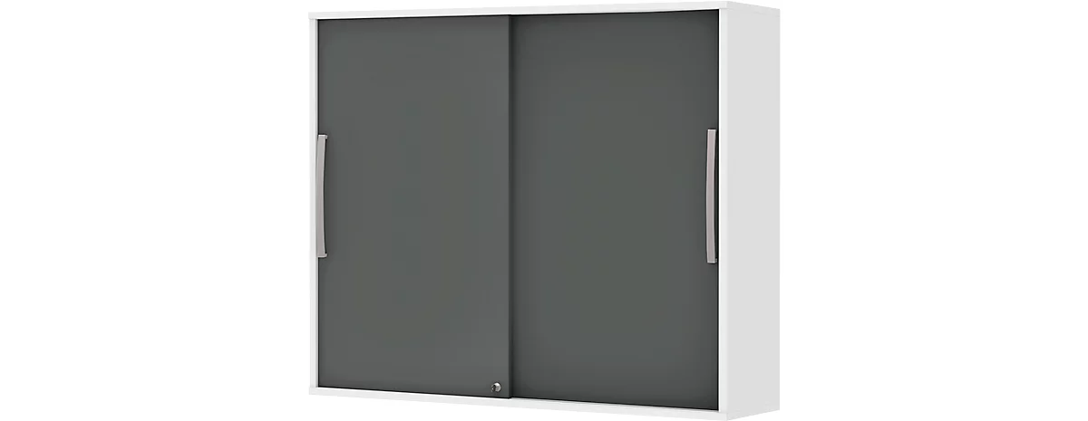 Armario superpuesto de puertas correderas BARI, 4 estantes, cerradura, tabique central, An 1200 x P 430 x Al 1057 mm, blanco/antracita