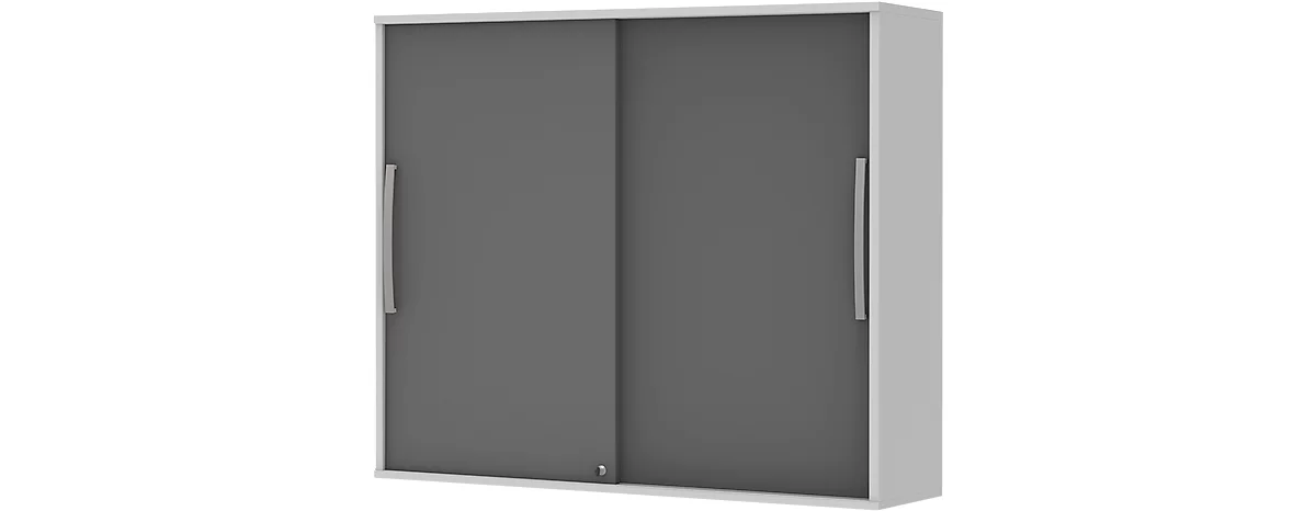 Armario superpuesto de puertas correderas BARI, 4 estantes, cerradura, tabique central, An 1200 x P 430 x Al 1057 mm, gris claro/antracita