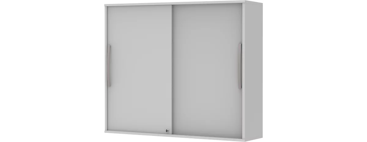 Armario superpuesto de puertas correderas BARI, 4 estantes, cerradura, tabique central, An 1200 x P 430 x Al 1057 mm, gris claro