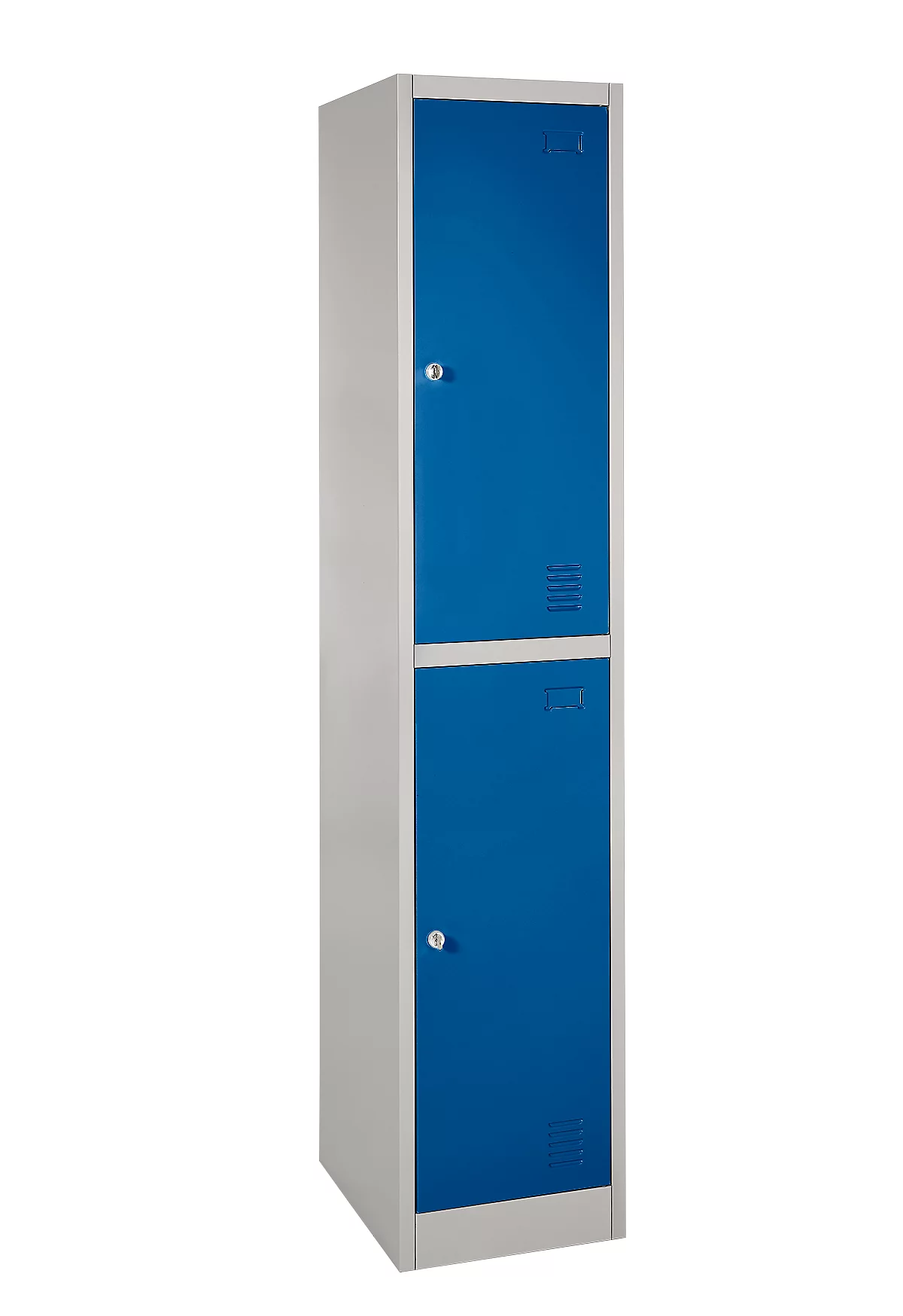 Armario taquilla, acero, cerradura de cilindro, con portaetiquetas, 2 compartimentos, plata claro/azul genciana RAL 5010