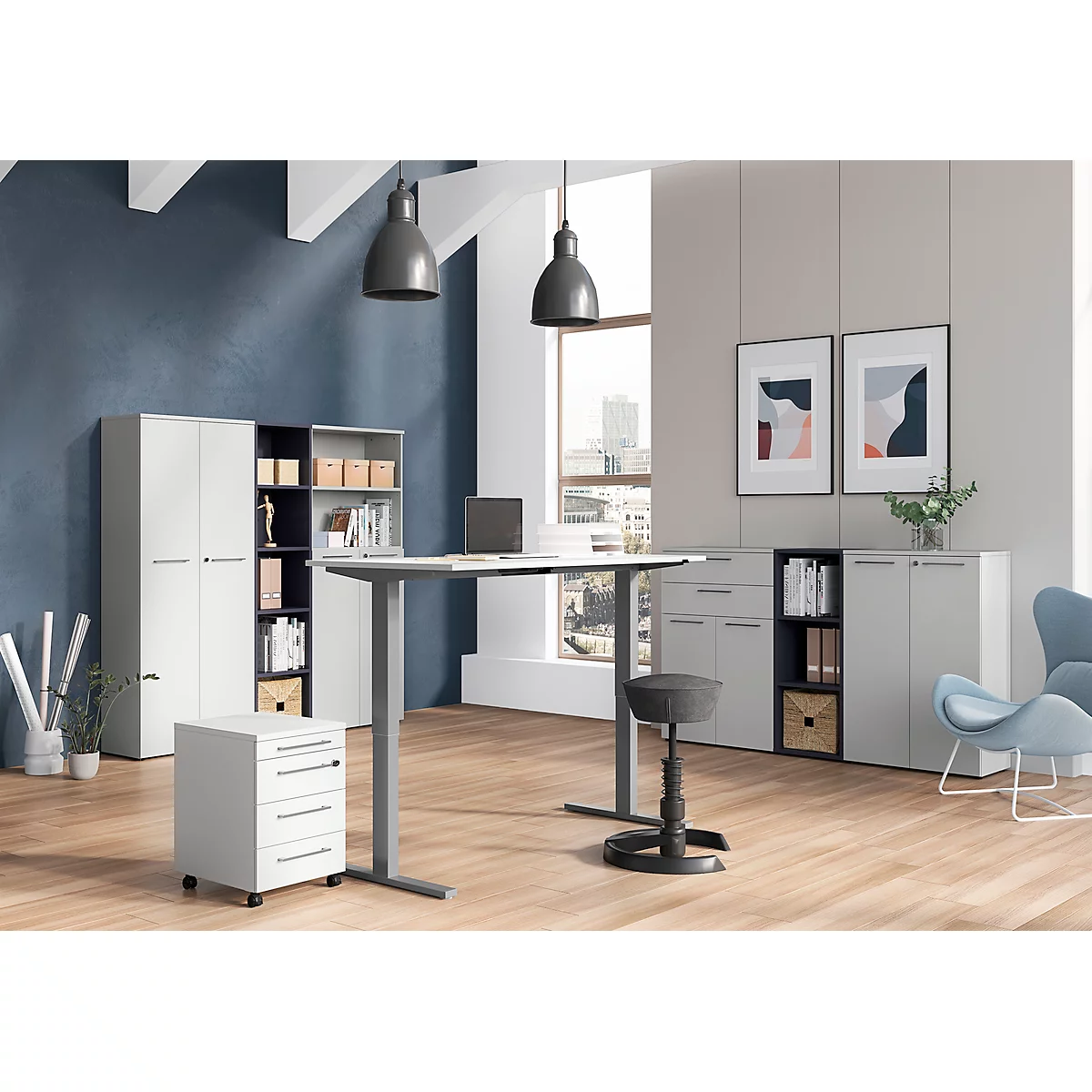 Armoire à 2 portes battantes Agenda, 3 HC, L 800 x P 400 x 1200 mm, gris clair
