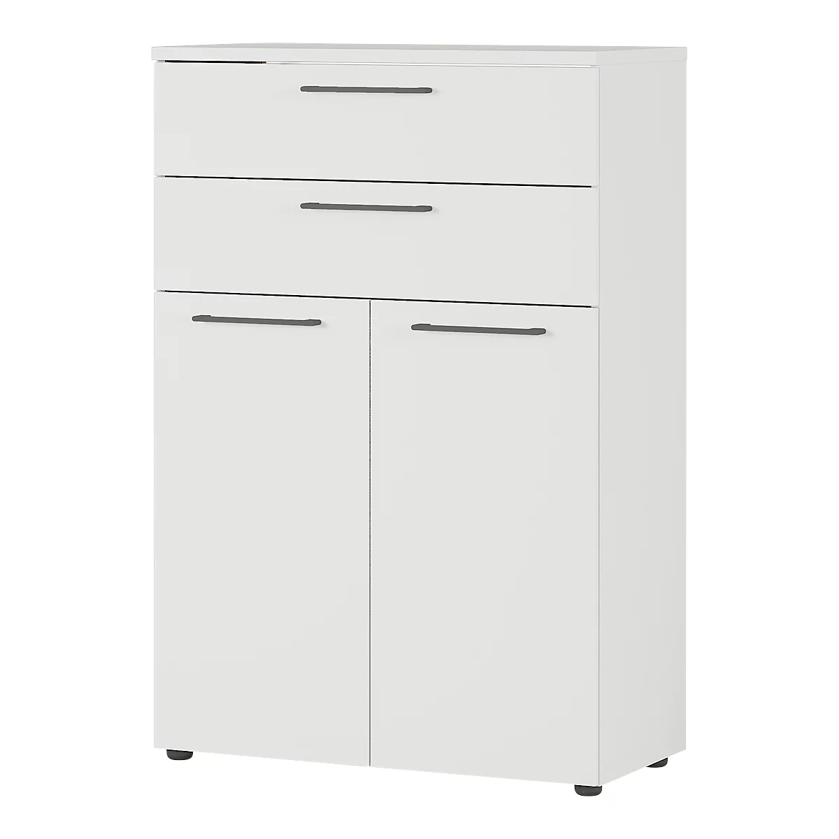Armoire à 2 portes battantes et 2 tiroirs Agenda, 3 HC, L 800 x P 400 x H 1200 mm, gris clair