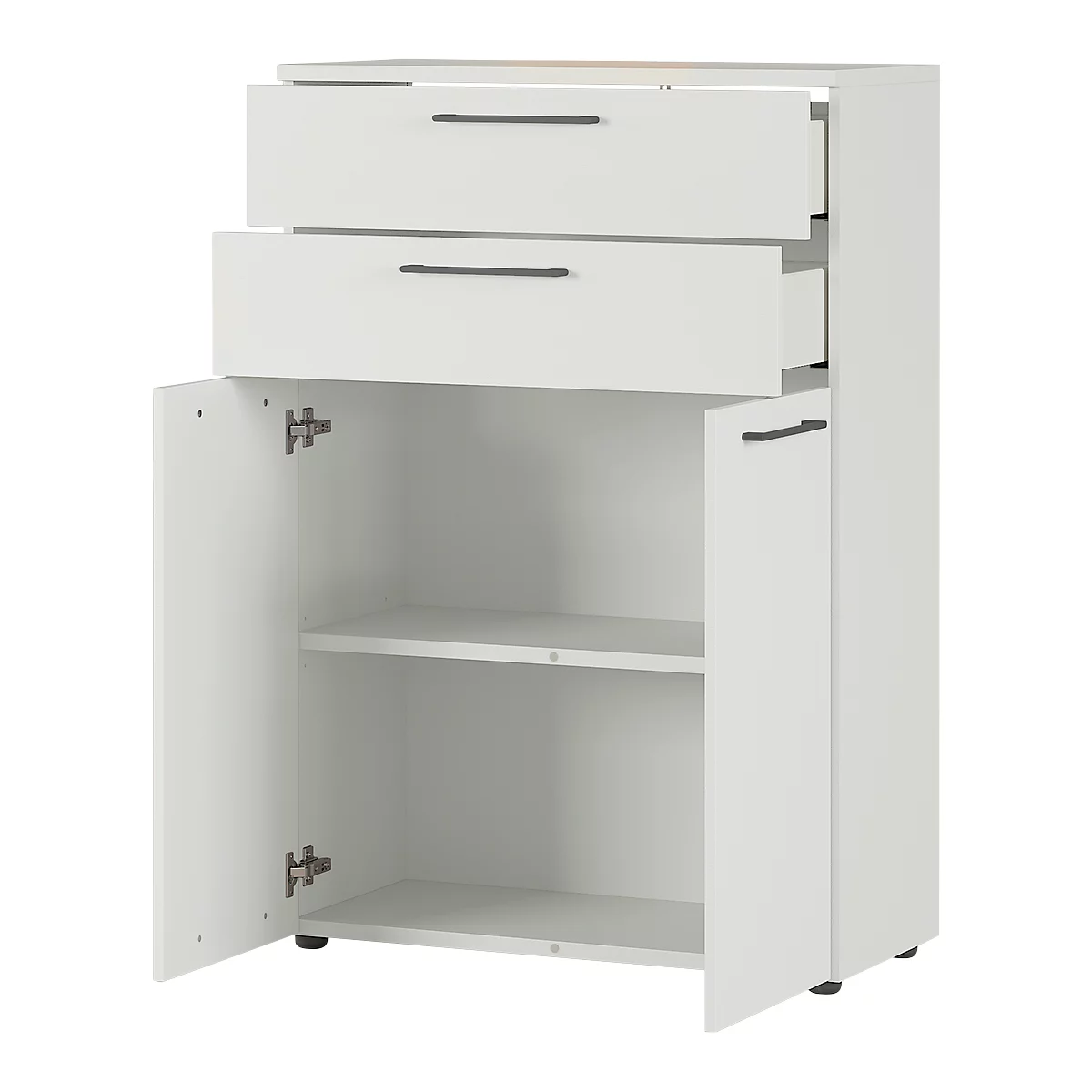 Armoire à 2 portes battantes et 2 tiroirs Agenda, 3 HC, L 800 x P 400 x H 1200 mm, gris clair