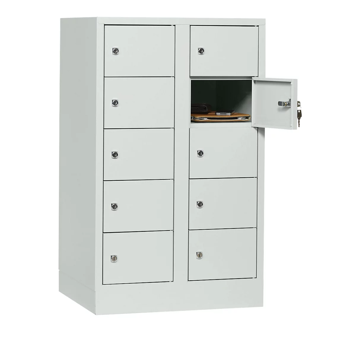 Armoire à casier verrouillable, tôle d'acier, Charnière de porte côté droit, serrure à cylindre, 10 casiers, l. 600 x H 965 mm, gris cl. RAL 7035/gris cl. RAL 7035