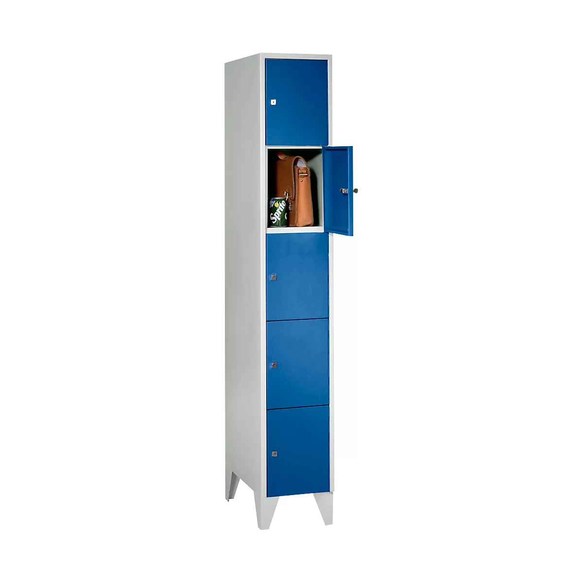 Armoire à casiers - 5 casiers - largeur de 300 mm - sur pieds - serrure à cylindre de sécurité - bleu gentiane