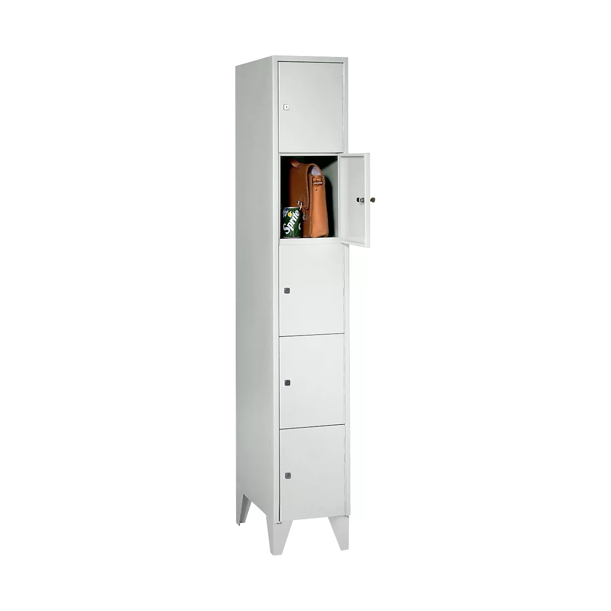 Armoire à casiers - 5 casiers - largeur de 300 mm - sur pieds - serrure à cylindre de sécurité - gris clair