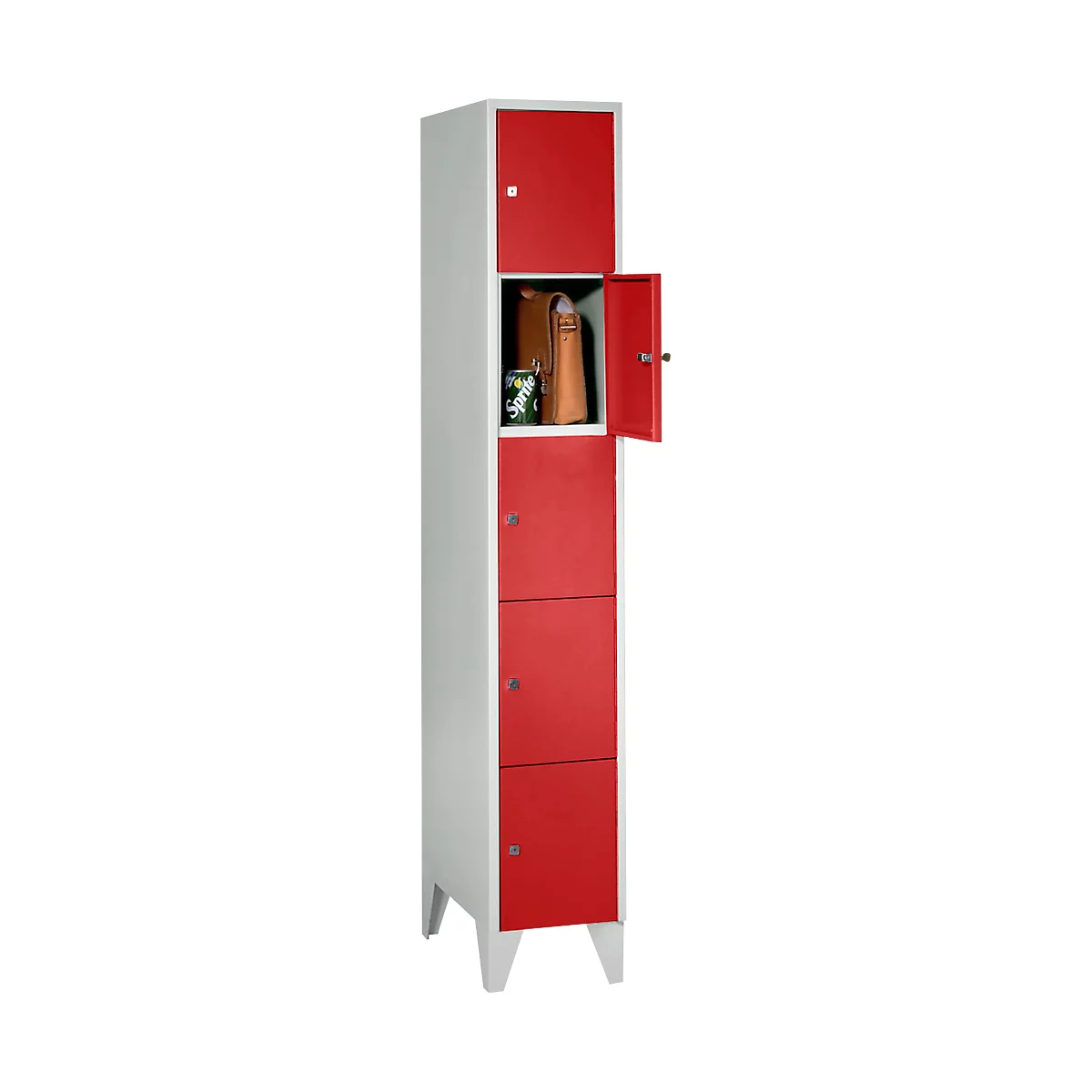Armoire à casiers - 5 casiers - largeur de 300 mm - sur pieds - serrure à cylindre de sécurité - rouge feu