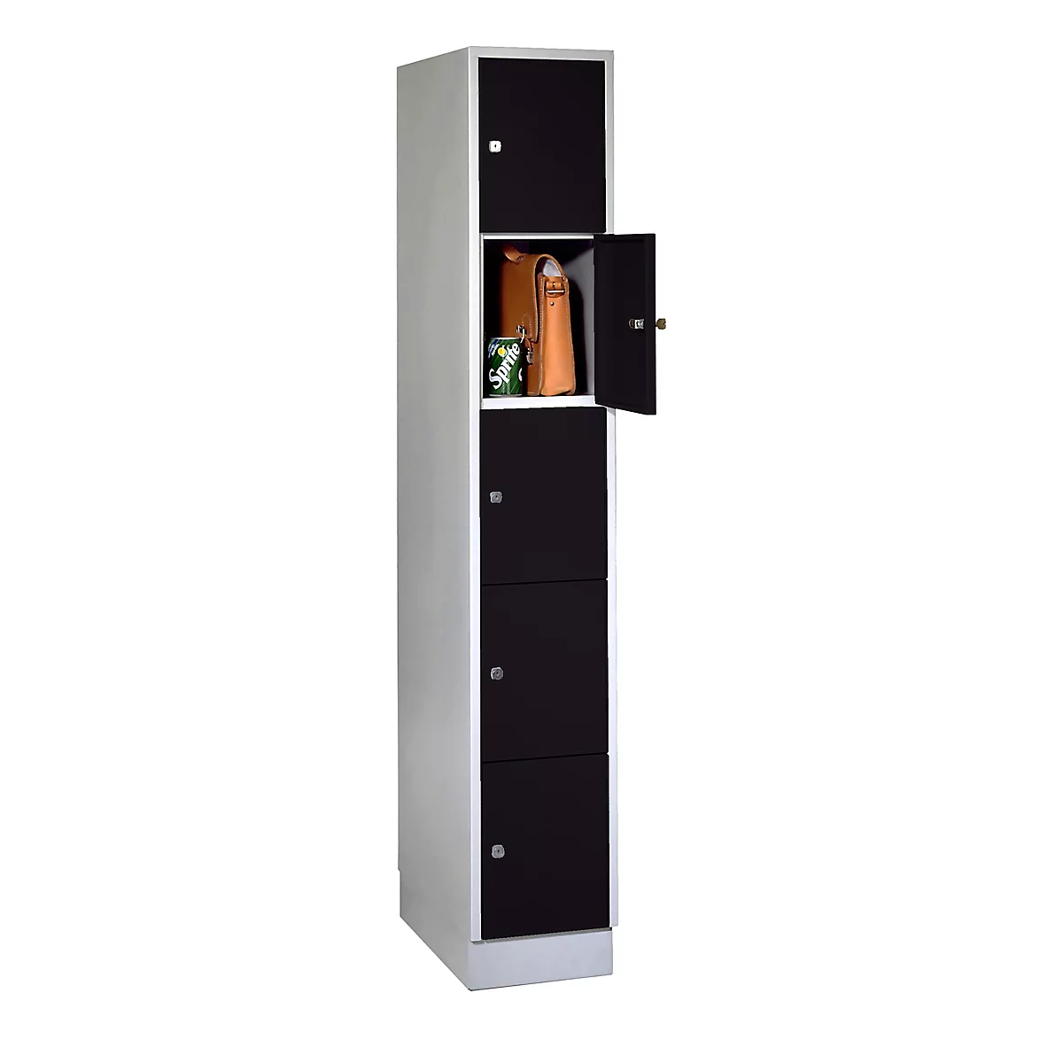 Armoire à casiers - 5 casiers - largeur de 300 mm - sur socle - serrure à cylindre de sécurité - noir ébène