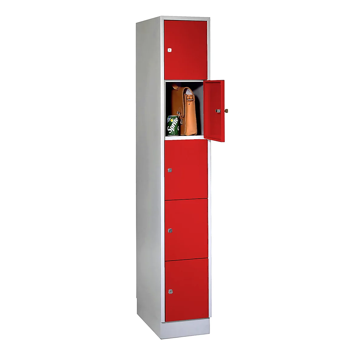 Armoire à casiers - 5 casiers - largeur de 300 mm - sur socle - serrure à cylindre de sécurité - rouge feu