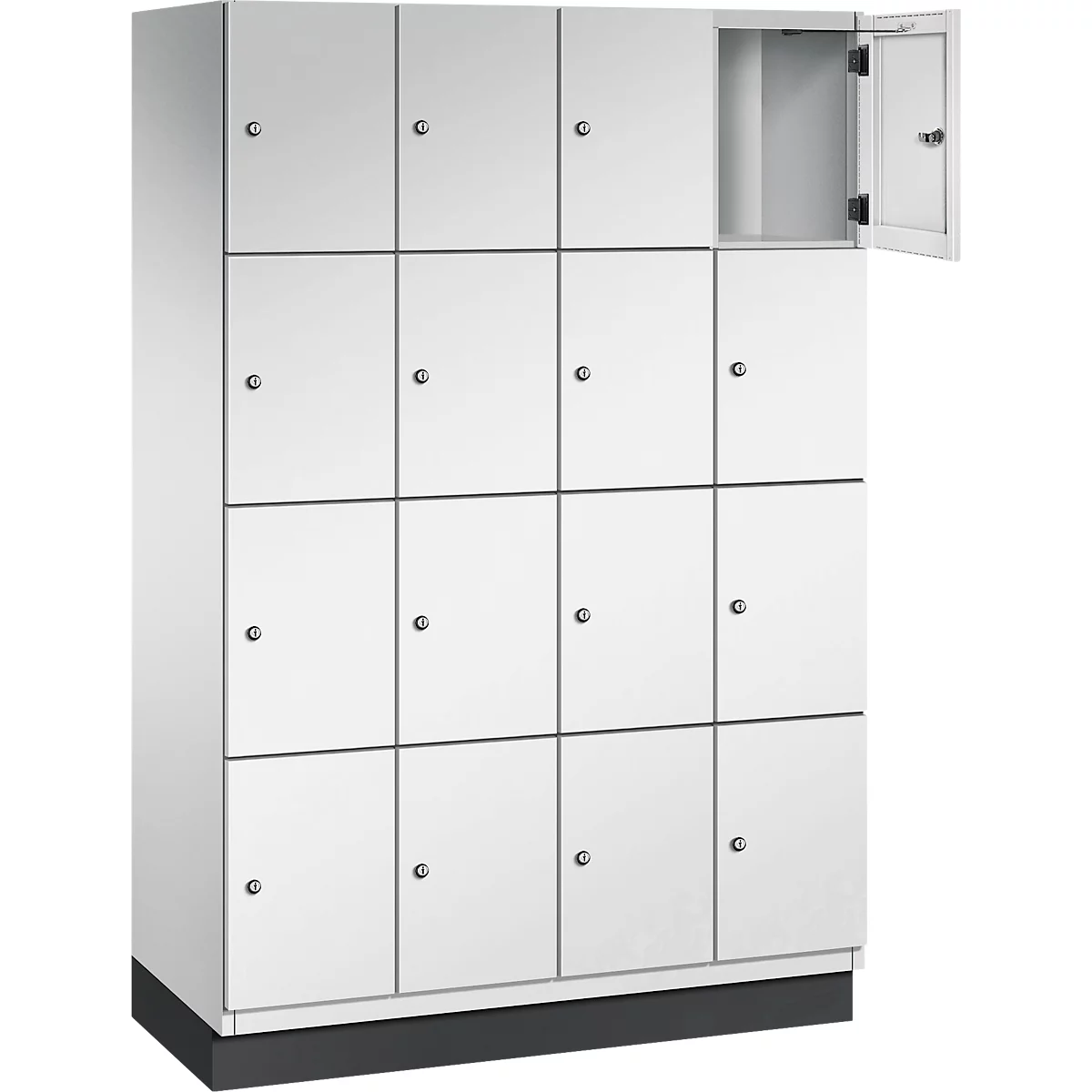 Armoire à 16 compartiments, un compartiment ouvert.