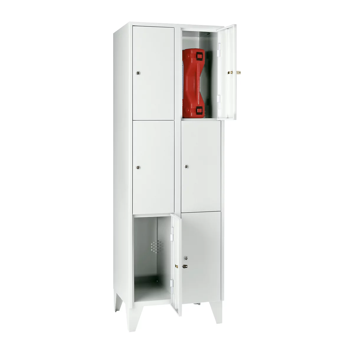 Armoire à casiers pour objets de valeur 300 mm, 2 compartiments, 6 casiers, serrure à cylindre de sécurité, pied, gris clair