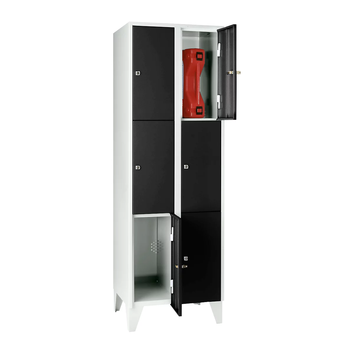 Armoire à casiers pour objets de valeur 300 mm, 2 compartiments, 6 casiers, serrure à cylindre de sécurité, pied, noir ébène