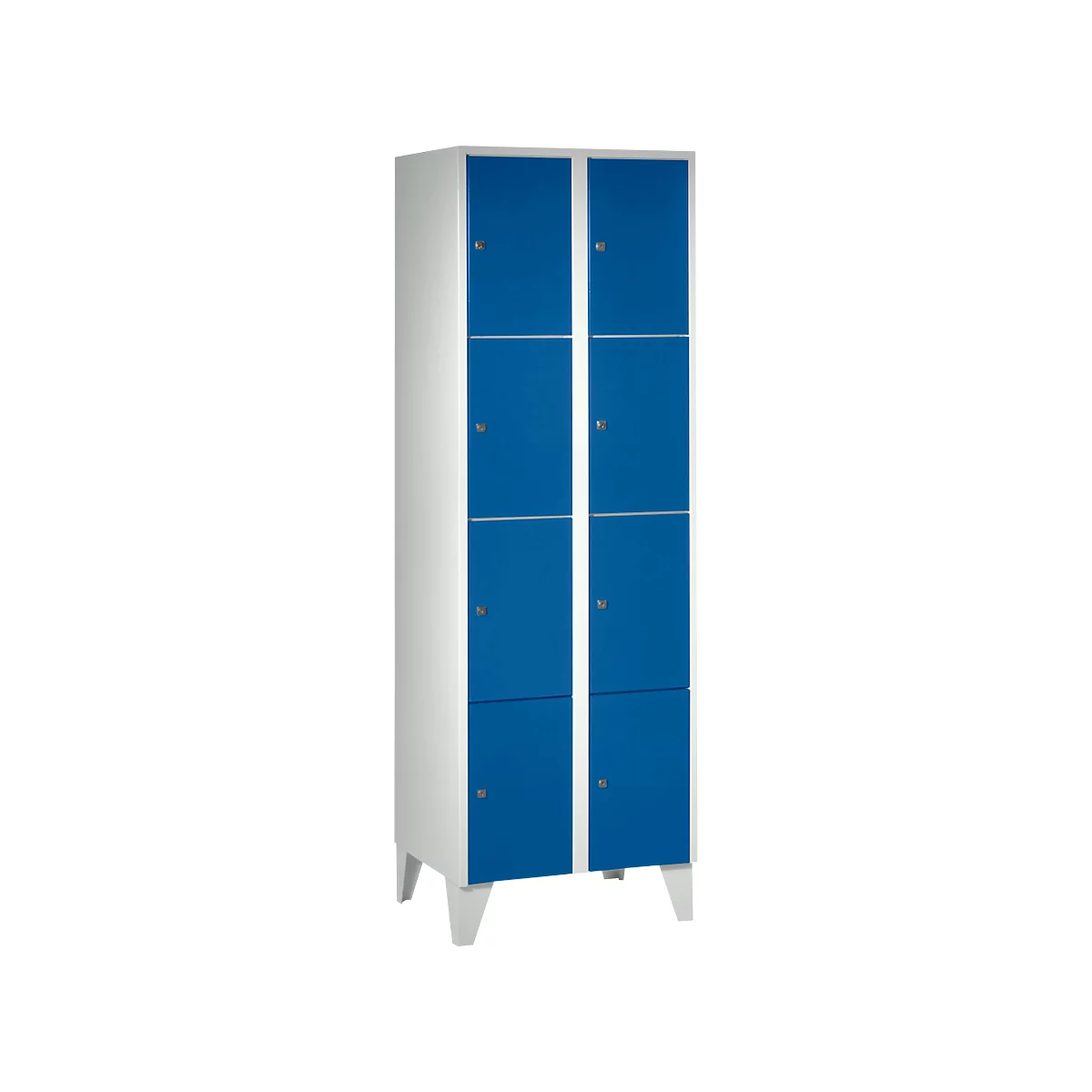Armoire à casiers pour objets de valeur 300 mm, 2 compartiments, 8 casiers, serrure à cylindre de sécurité, pied, bleu gentiane