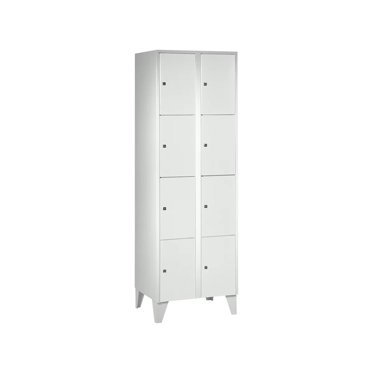 Armoire à casiers pour objets de valeur 300 mm, 2 compartiments, 8 casiers, serrure à cylindre de sécurité, pied, gris clair