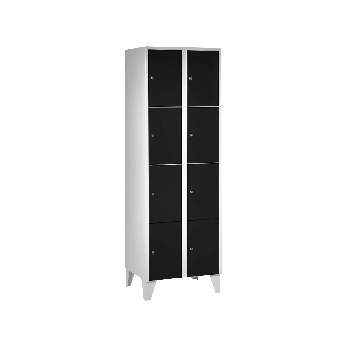 Armoire à casiers pour objets de valeur 300 mm, 2 compartiments, 8 casiers, serrure à cylindre de sécurité, pied, noir ébène