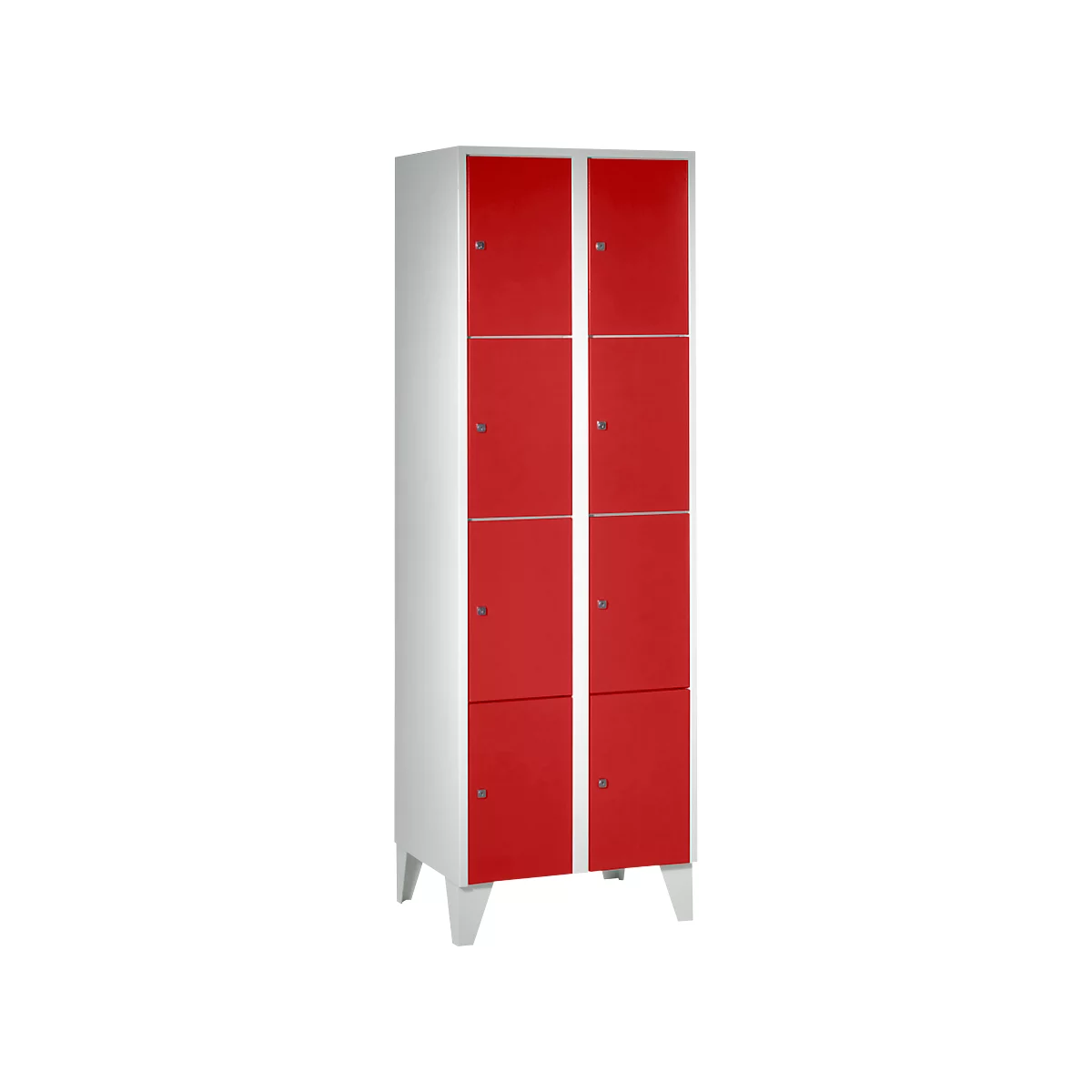 Armoire à casiers pour objets de valeur 300 mm, 2 compartiments, 8 casiers, serrure à cylindre de sécurité, pied, rouge feu