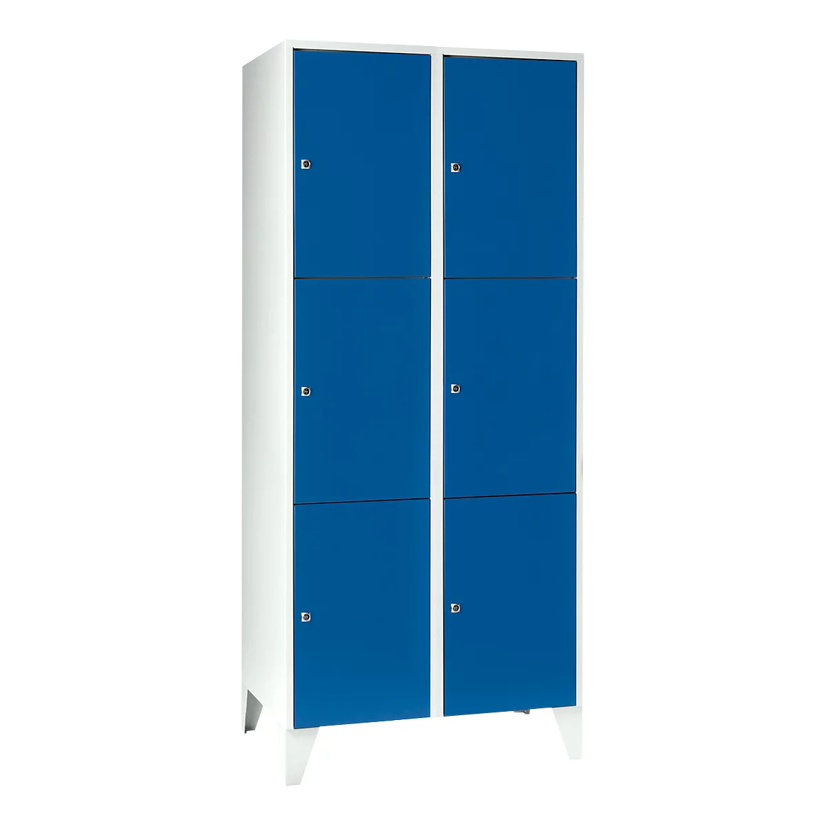 Armoire à casiers pour objets de valeur 400 mm, 2 compartiments, 6 casiers, serrure à cylindre de sécurité, pied, bleu gentiane