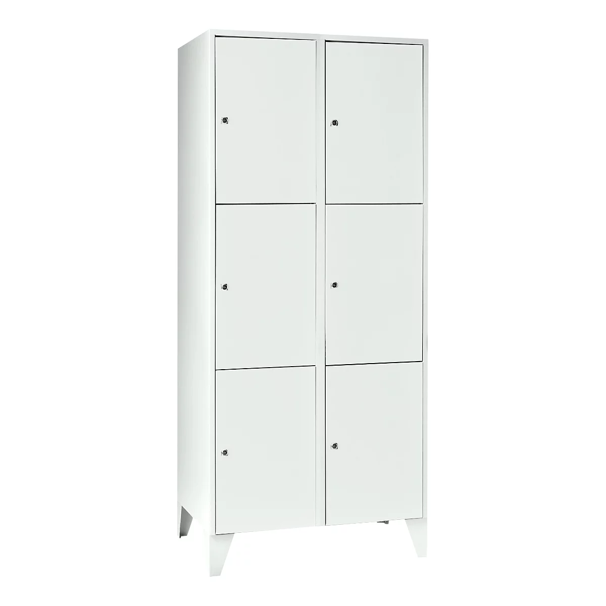 Armoire à casiers pour objets de valeur 400 mm, 2 compartiments, 6 casiers, serrure à cylindre de sécurité, pied, gris clair