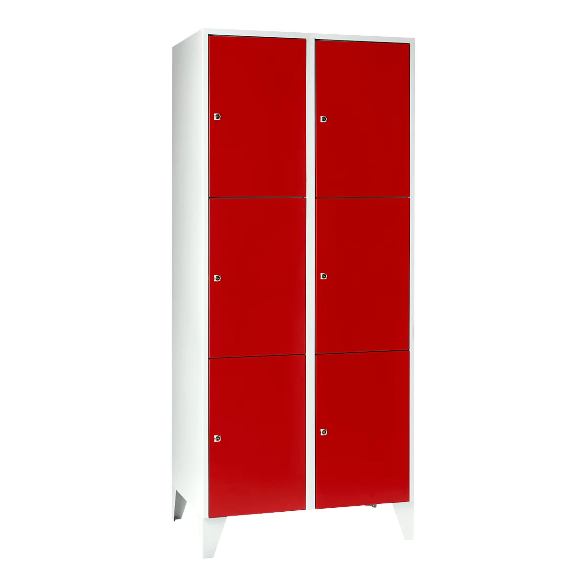 Armoire à casiers pour objets de valeur 400 mm, 2 compartiments, 6 casiers, serrure à cylindre de sécurité, pied, rouge feu