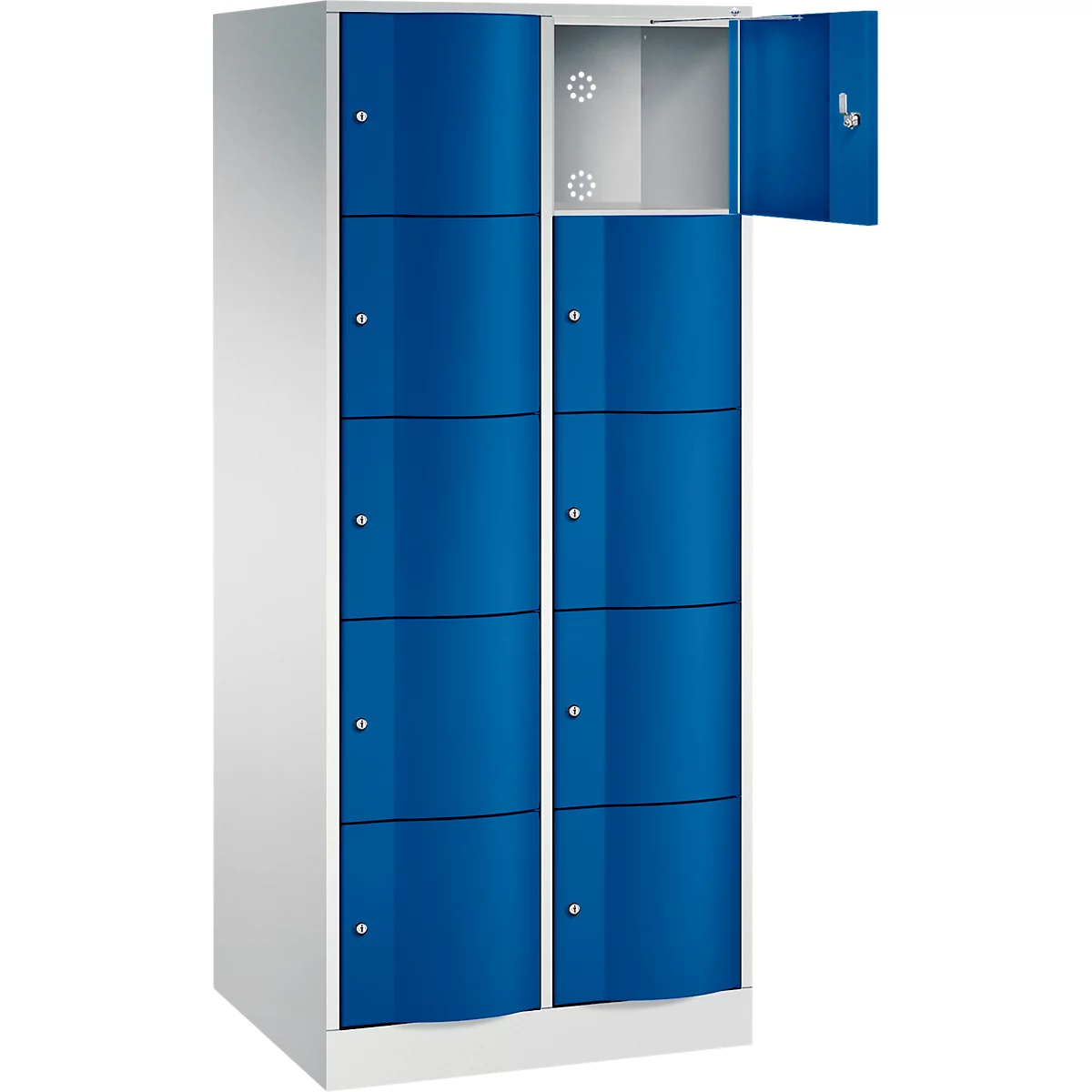 Armoire à casiers Resisto de C+P, 2 compartiments, 10 casiers, L 772 x P 640 x H 1950 mm, gris clair/vert clown