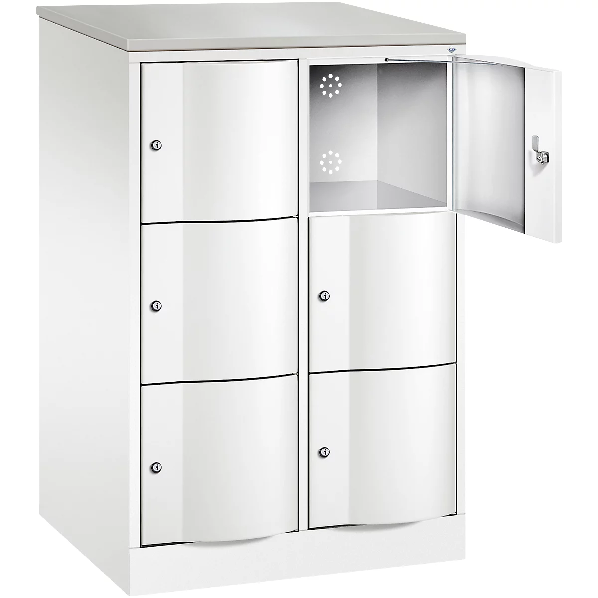 Armoire à casiers Resisto de C+P, 2 compartiments, 6 casiers, L 772 x P 640 x H 1255 mm, blanc trafic