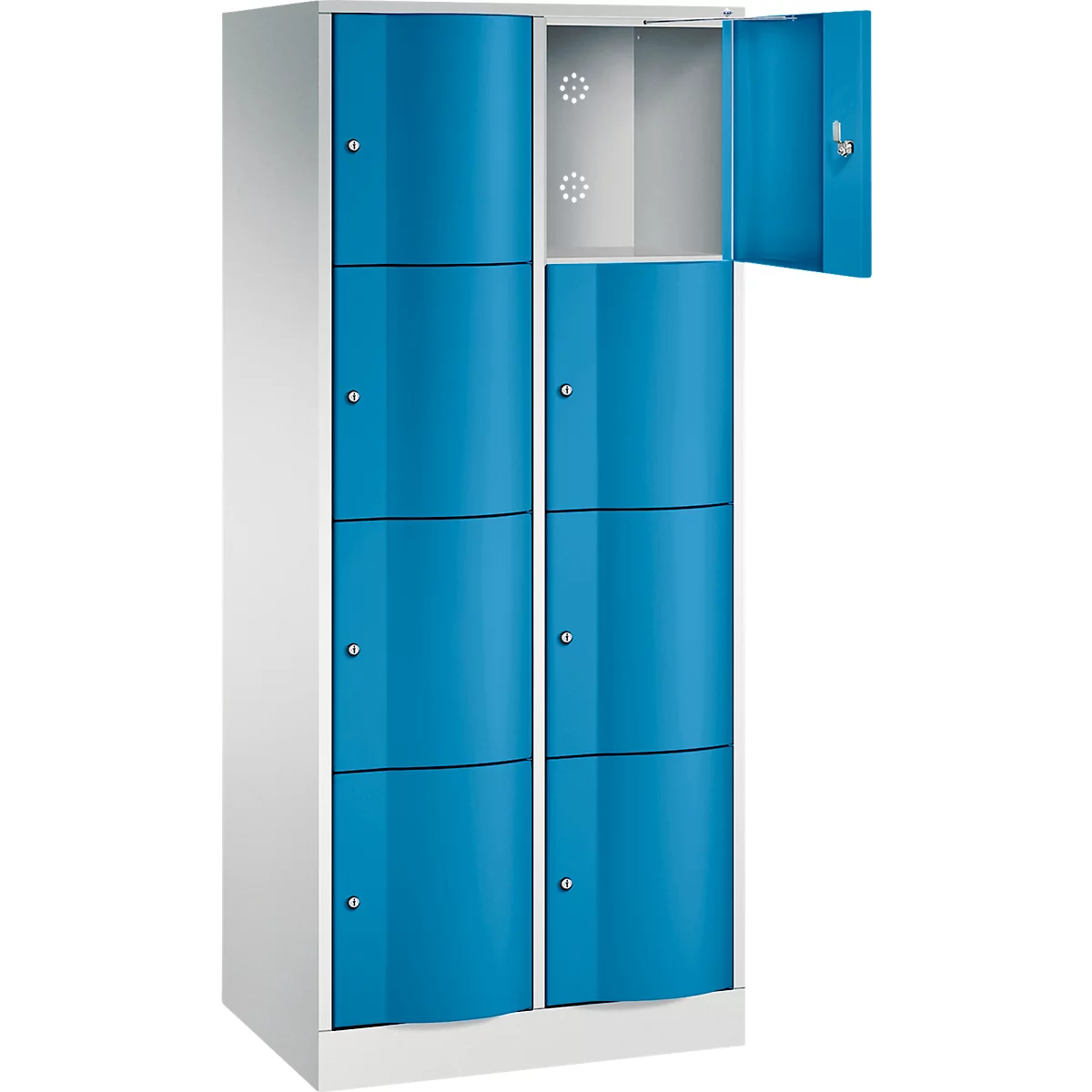 Armoire à casiers Resisto de C+P, 2 compartiments, 8 casiers, L 772 x P 540 x H 1950 mm, gris clair/bleu clair