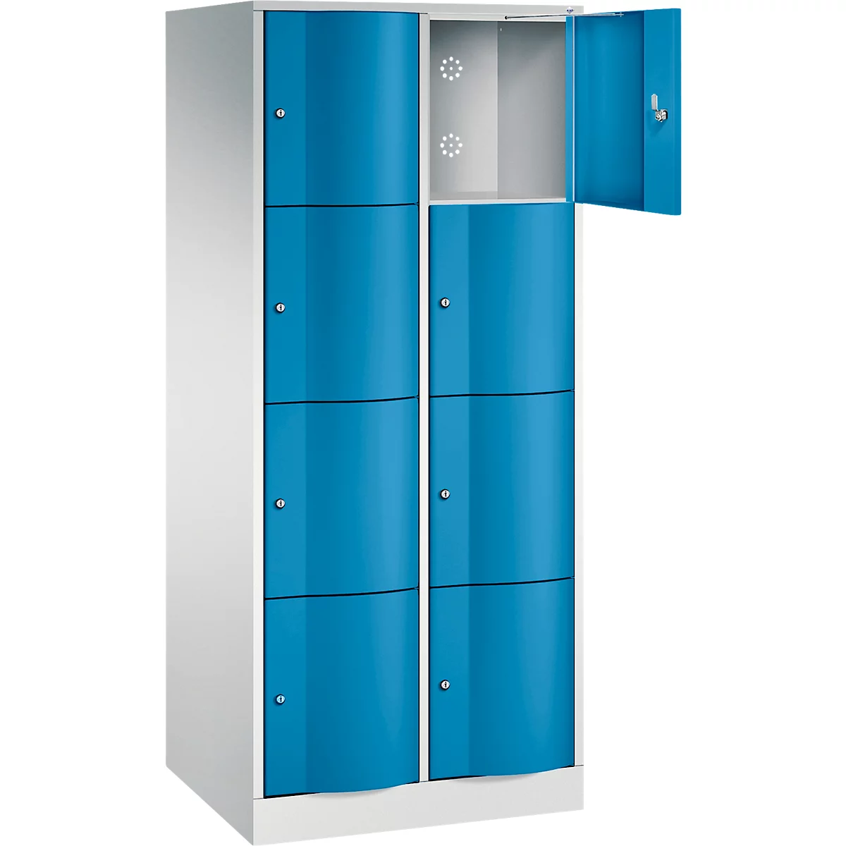 Armoire à casiers Resisto de C+P, 2 compartiments, 8 casiers, L 772 x P 640 x H 1950 mm, gris clair/vert clown