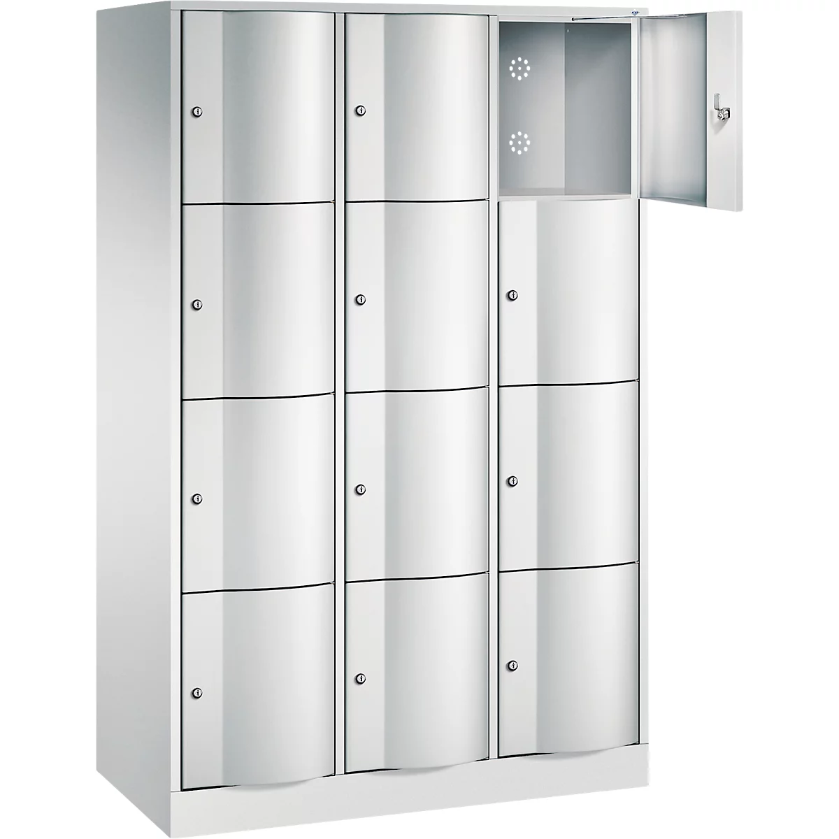 Armoire à casiers Resisto de C+P, 3 compartiments, 12 casiers, L 1148 x P 540 x H 1950 mm, gris clair/rouge rubis