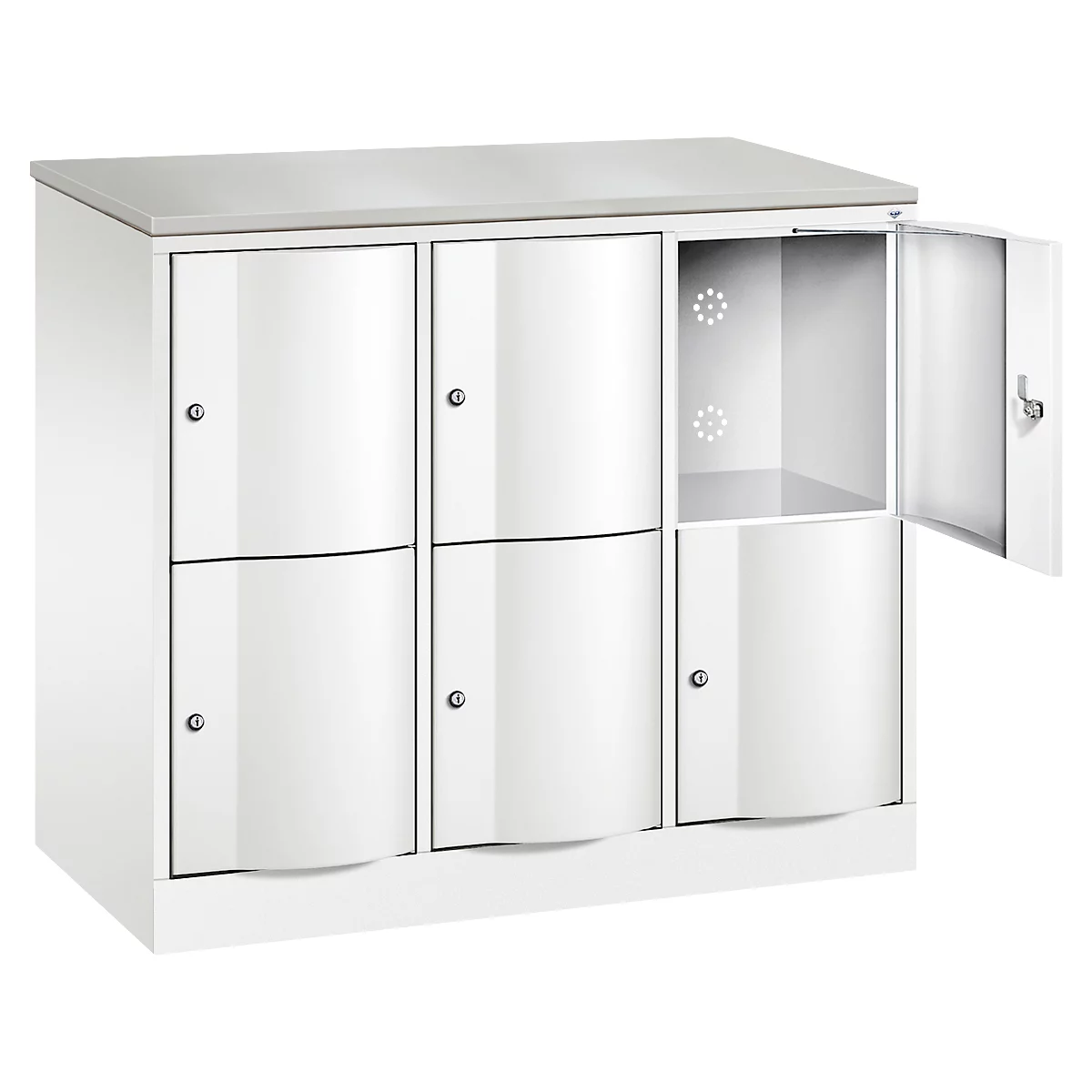 Armoire à casiers Resisto de C+P, 3 compartiments, 6 casiers, L 1148 x P 540 x H 1077 mm, blanc trafic