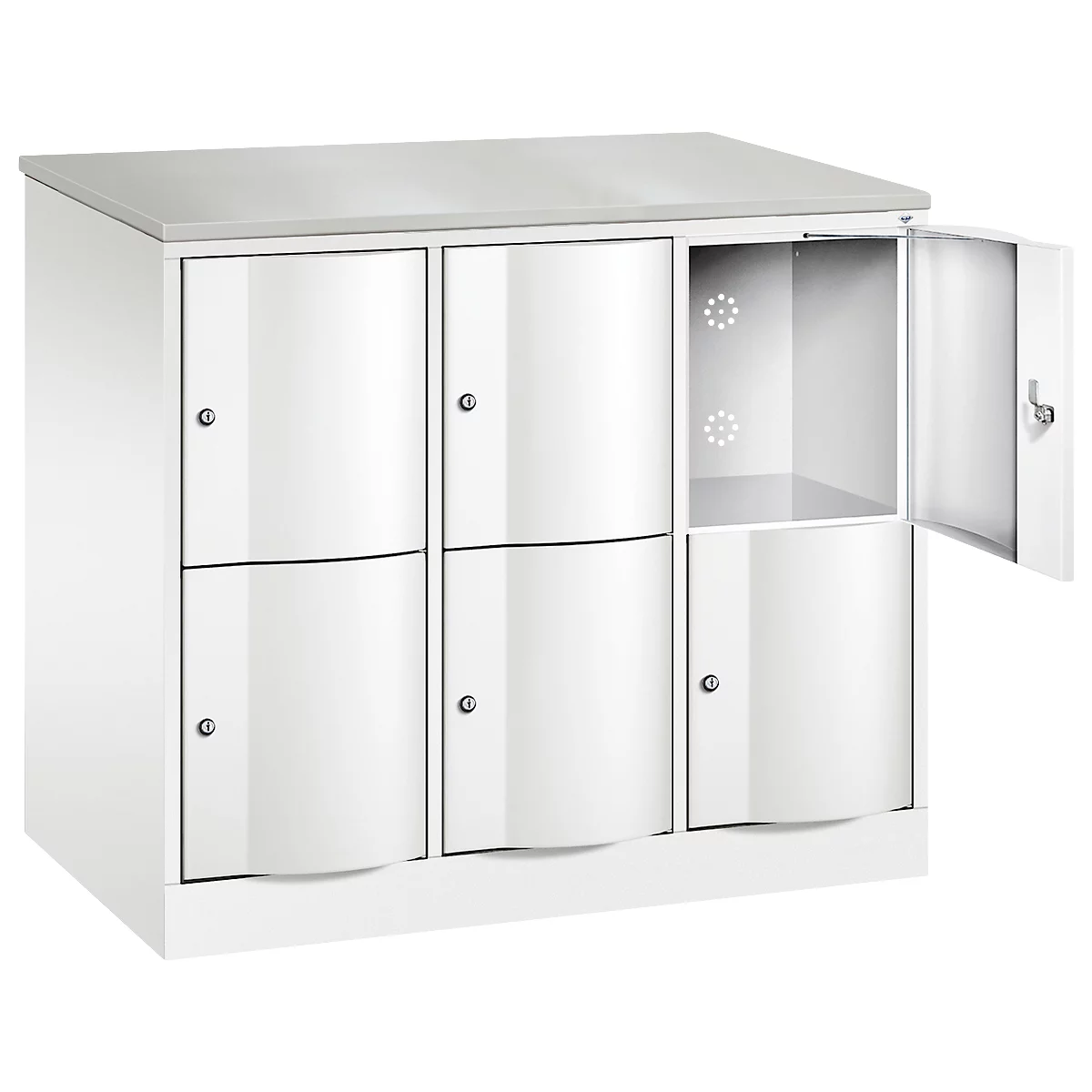 Armoire à casiers Resisto de C+P, 3 compartiments, 6 casiers, L 1148 x P 640 x H 1077 mm, blanc trafic