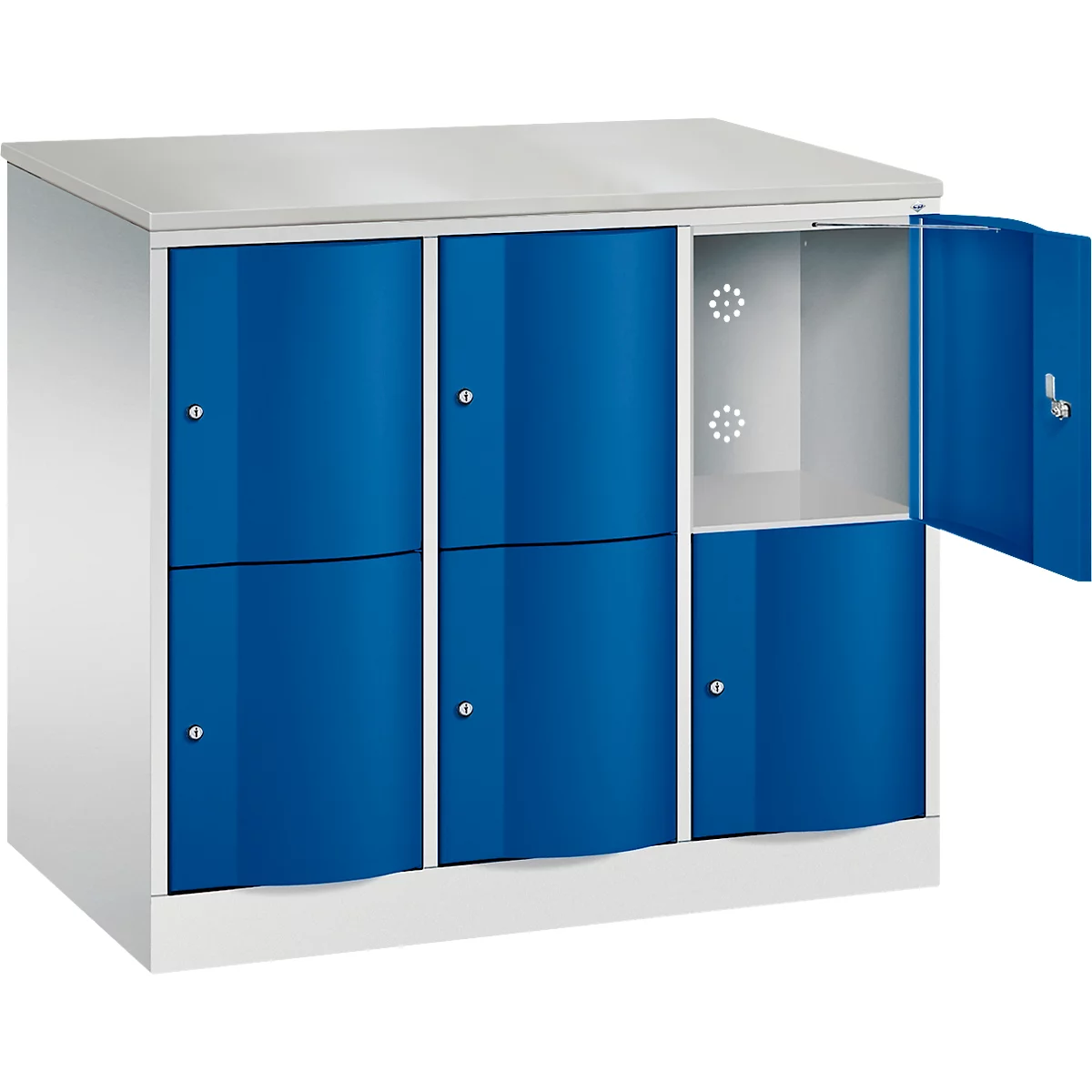 Armoire à casiers Resisto de C+P, 3 compartiments, 6 casiers, L 1148 x P 640 x H 1077 mm, gris clair/rouge rubis