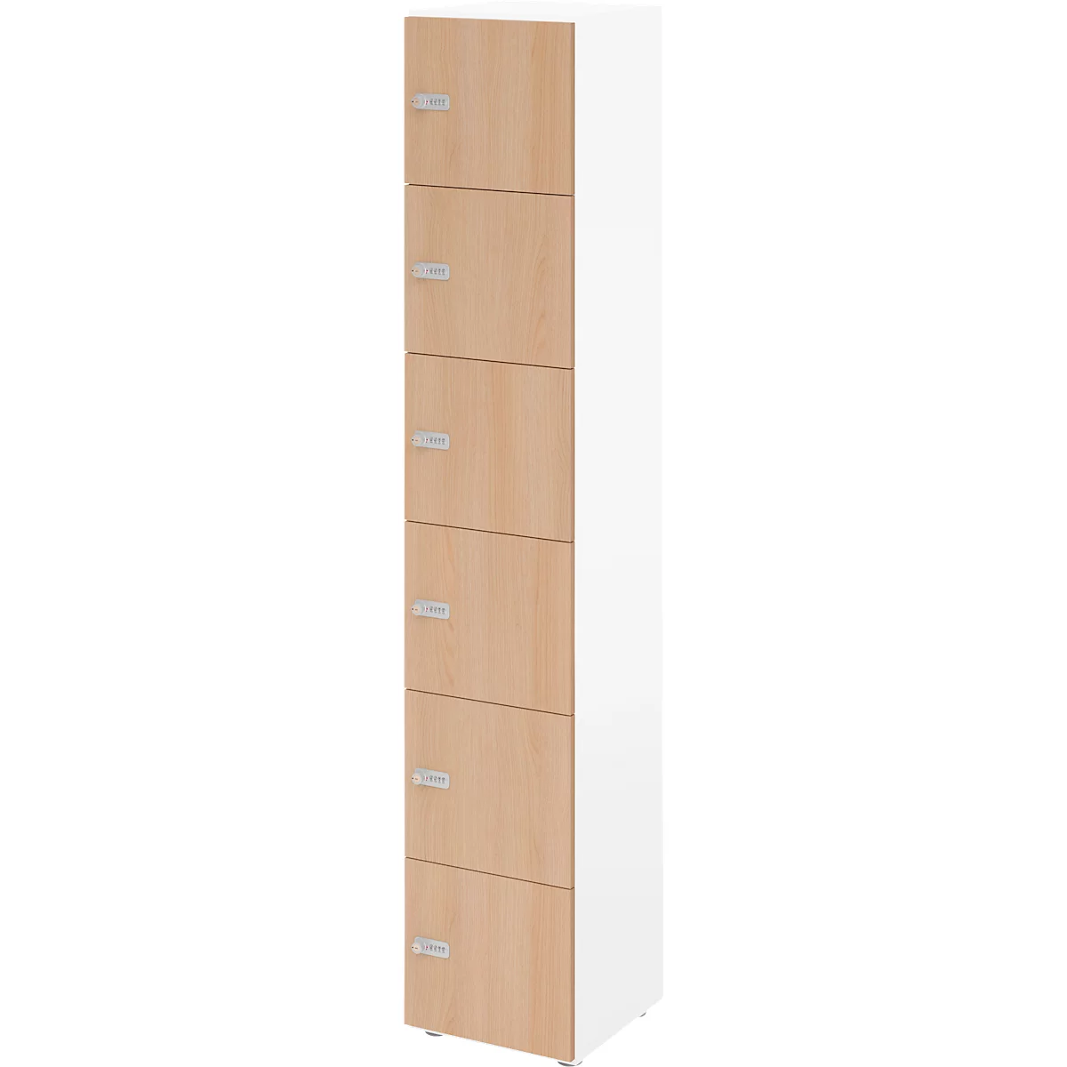 Armoire à casiers verrouillables Topas Line, 6 hauteurs de classeurs, 6 compartiments, serrure à combinaison, L 400 x P 420 x H 2156 mm, blanc/chêne