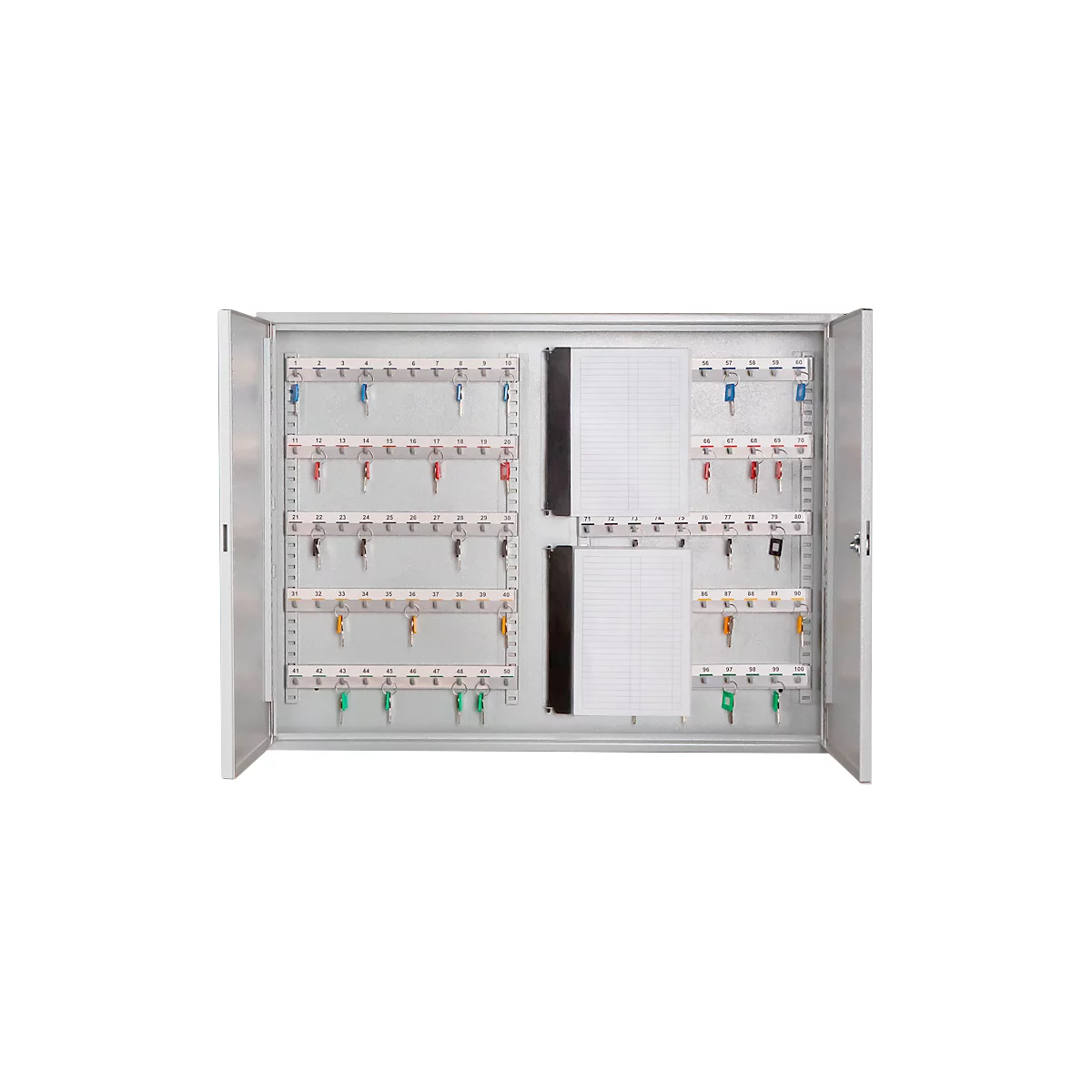 Armoire à clés, double porte, l. 730 x P 80 x H 550 mm, pour 100 clés