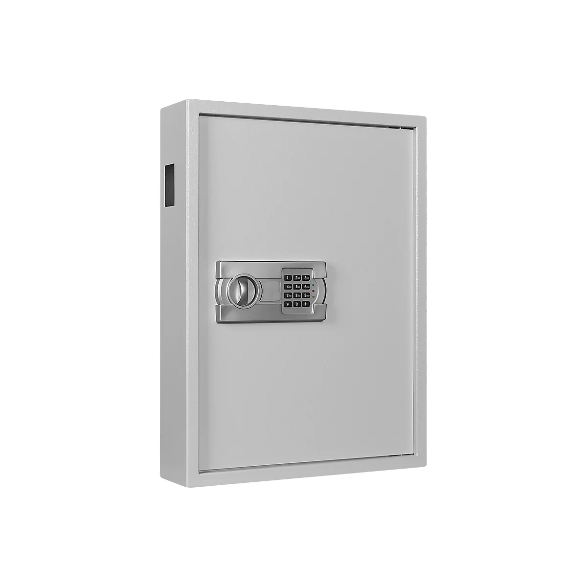 Armoire à clés SLE 120, pour montage mural, 120 crochets, avec fente d'insertion, charnière de porte à droite, serrure électronique avec piles, matériel d'ancrage inclus, L 460 x P 130 x H 630 mm, tôle d'acier, gris clair RAL 7035