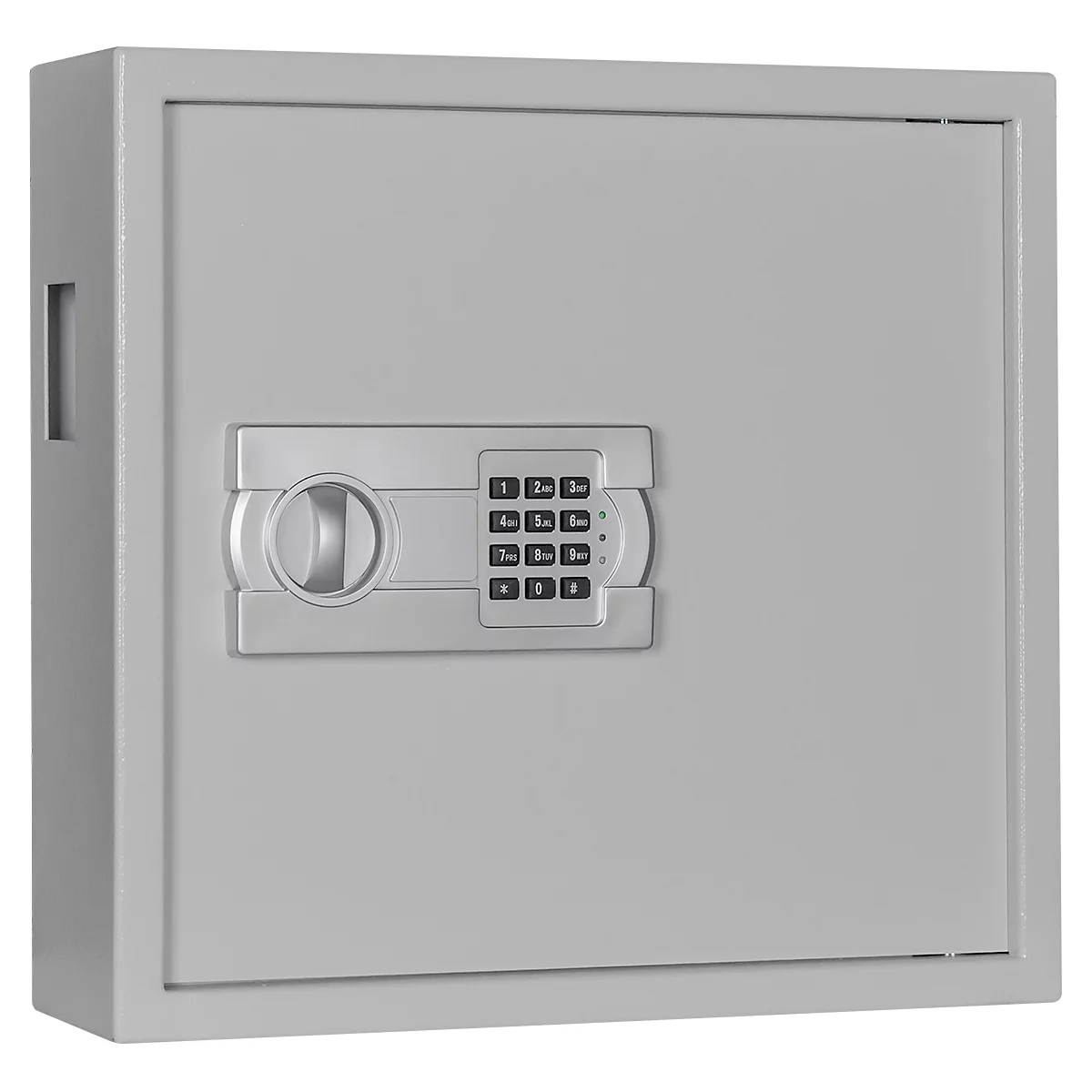 Armoire à clés SLE 80, pour montage mural, 80 crochets, avec fente d'insertion, charnière de porte à droite, serrure électronique avec piles, y compris matériel d'ancrage, L 460 x P 130 x H 430 mm, tôle d'acier, gris clair RAL 7035