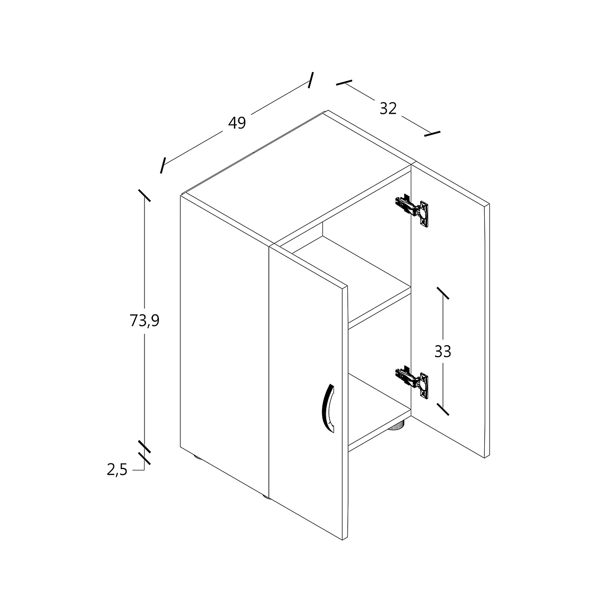 Armoire à dossiers Ulas, 2 hauteurs de classeurs, 1 tablette, pour env. 14 classeurs, portes battantes, L 490 x P 340 x H 740 mm, bois, chêne miel