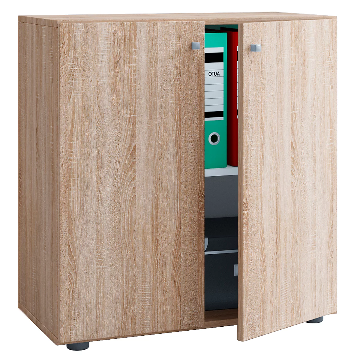 Armoire à double porte, en bois, 2 OH, poignées, étagère réglable en hauteur, L 700 x P 400 x H 740 mm, chêne Sonoma