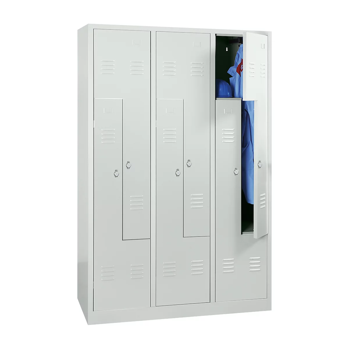 Armoire à linge, 6 compartiments, avec socle, 6 compartiments, avec portes en Z, verrou tournant, gris clair