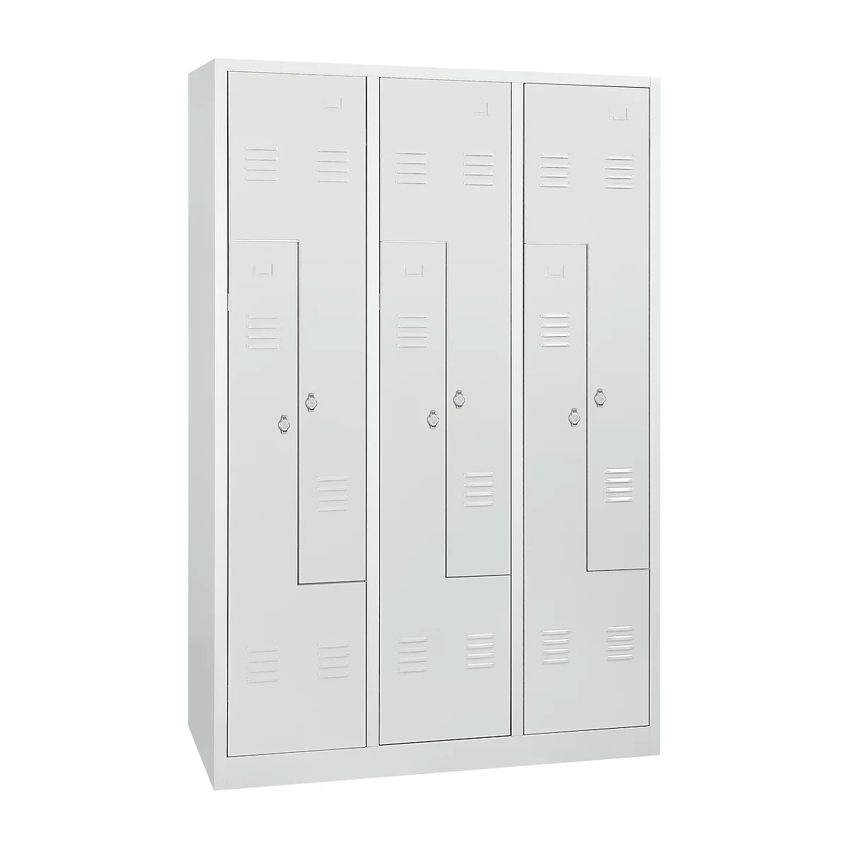 Armoire à linge, 6 compartiments, avec socle, 6 compartiments, avec portes en Z, verrou tournant, gris clair