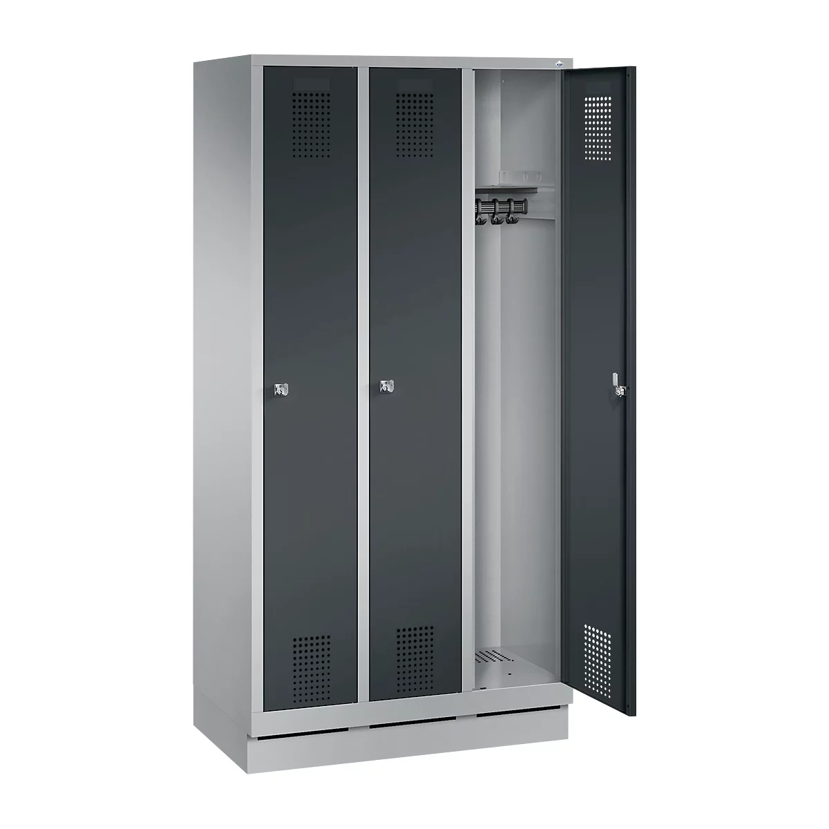Armoire à linge avec base, 3 compartiments, serrure à cylindre, aluminium/anthracite blanc