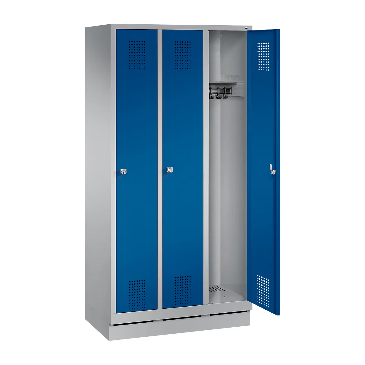 Armoire à linge avec base ,3 compartiments, serrure à cylindre, aluminium blanc/bleu azur