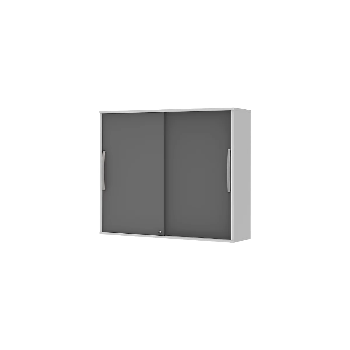 Armoire à monter à porte coulissante BARI, 4 tablettes, serrure, avec cloison médiane, l. 1200 x P 430 x H 1057 mm, gris clair/anthracite