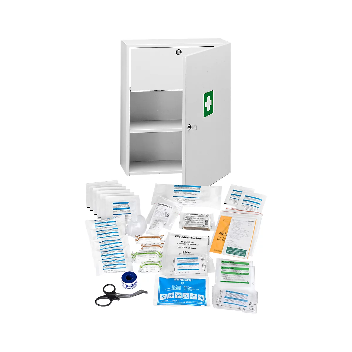 Armoire à pharmacie polyvalente avec casier spécifique pour substances dangereuses, avec contenu conforme à la norme 13157