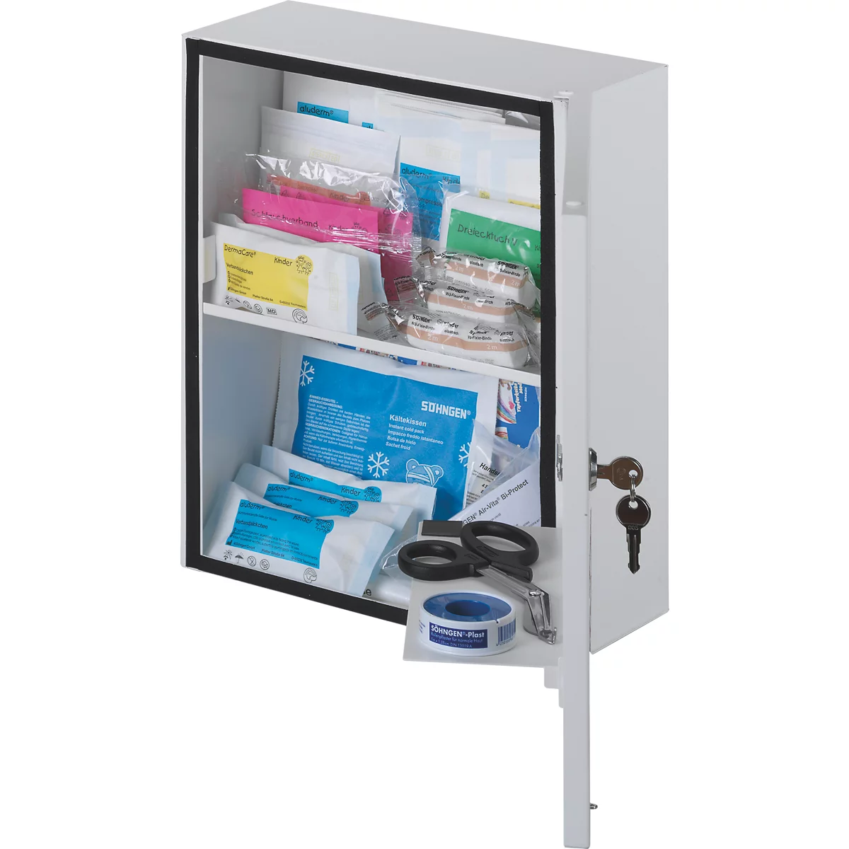 Armoire à pharmacie Soehngen Kindergarten, pour enfants jusqu'à 6 ans, DIN 13157, verrouillable, L 302 x l 140 x H 362 mm, blanc