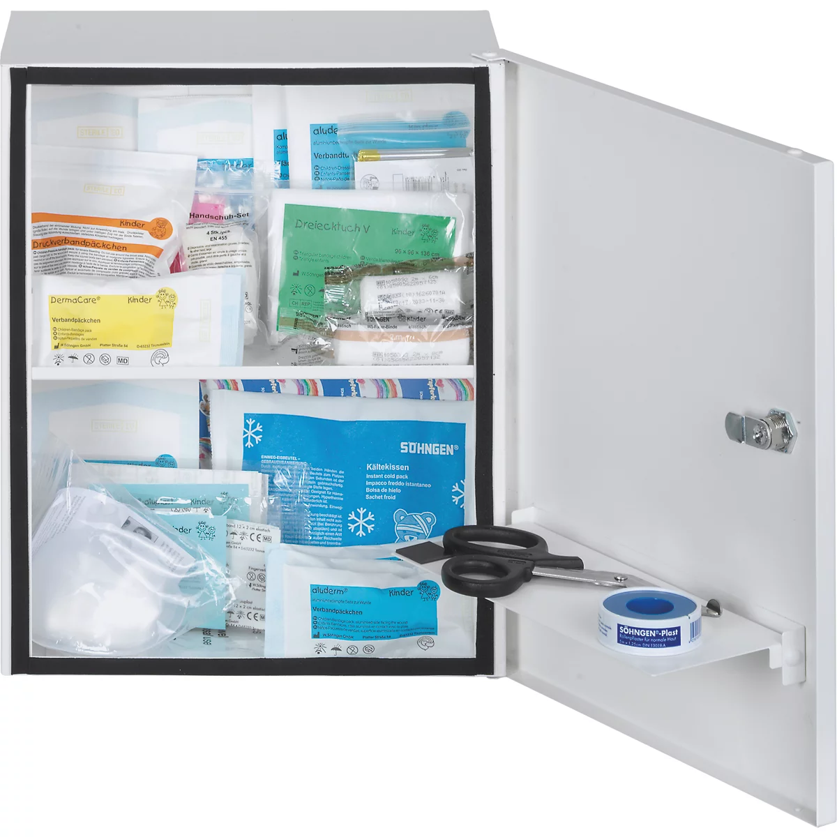 Armoire à pharmacie Soehngen Kindergarten, pour enfants jusqu'à 6 ans, DIN 13157, verrouillable, L 302 x l 140 x H 362 mm, blanc